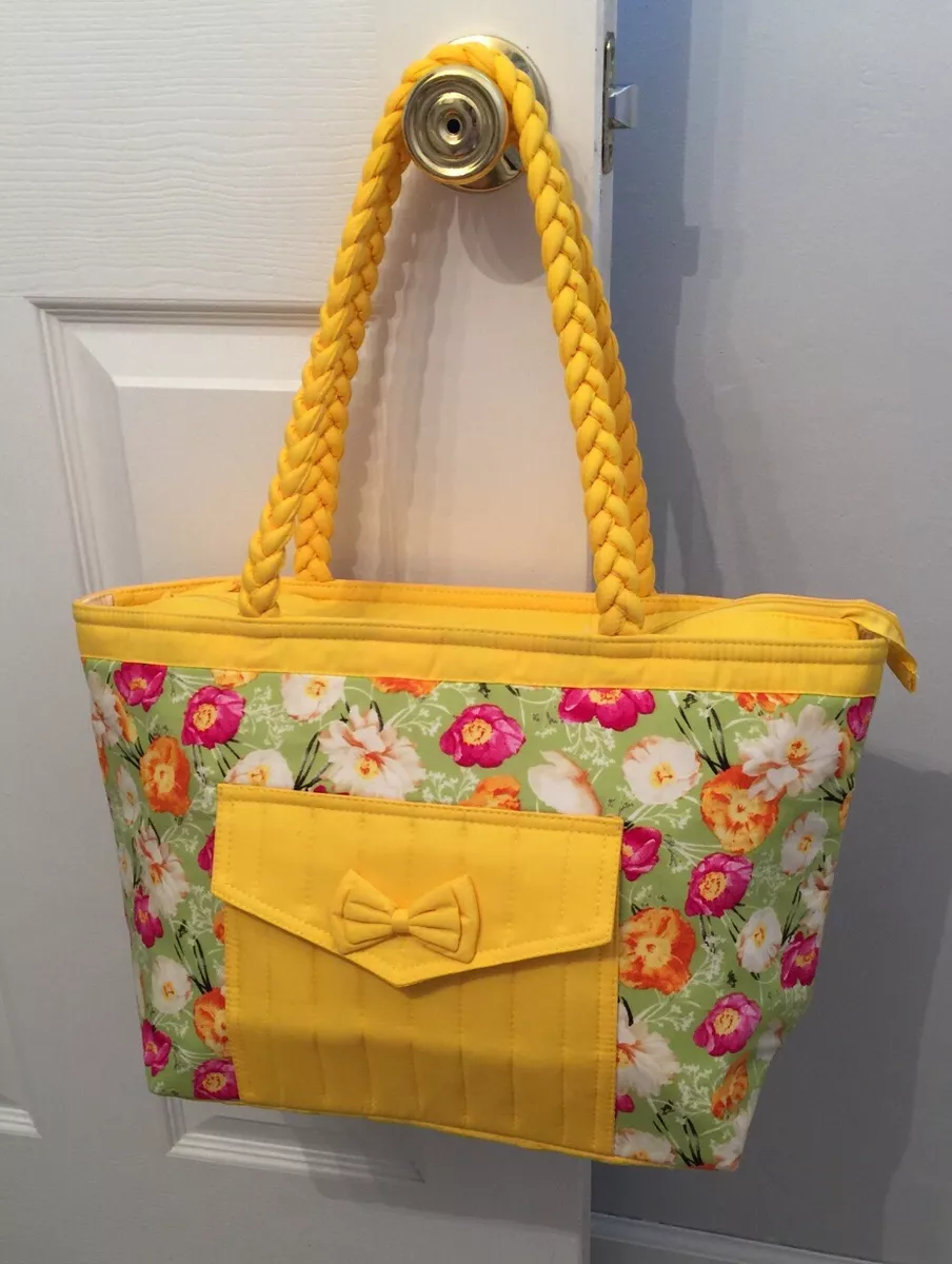 NaRaYa Large Tote Bag Yellow With Flowers ~ Perfect For Travel! Folds Flat!