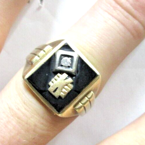 10k Yellow Gold Ring Signet Black Onyx Letter 
