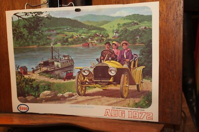 Vintage 1971 Single Cut Calendar Page Esso 1910 Stoddard Dayton Roadster 