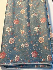 Cotton Fabric Blue With Pink Roses Floral Shiny 5 Yards X 45 wide