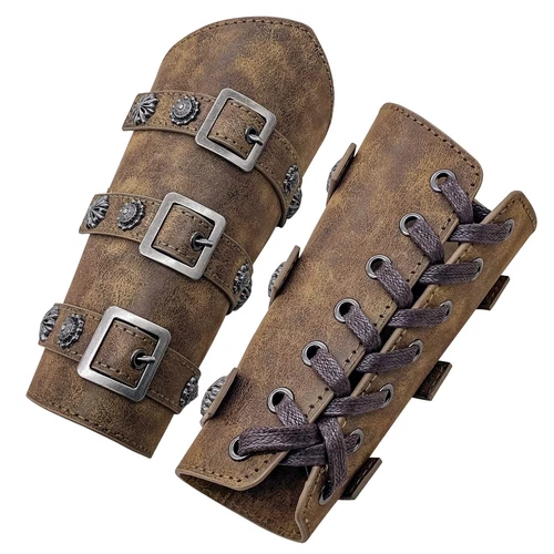 Leather Gauntlet Wristband Viking Wrist Guards Renaissance Arm Cuffs Archery ...