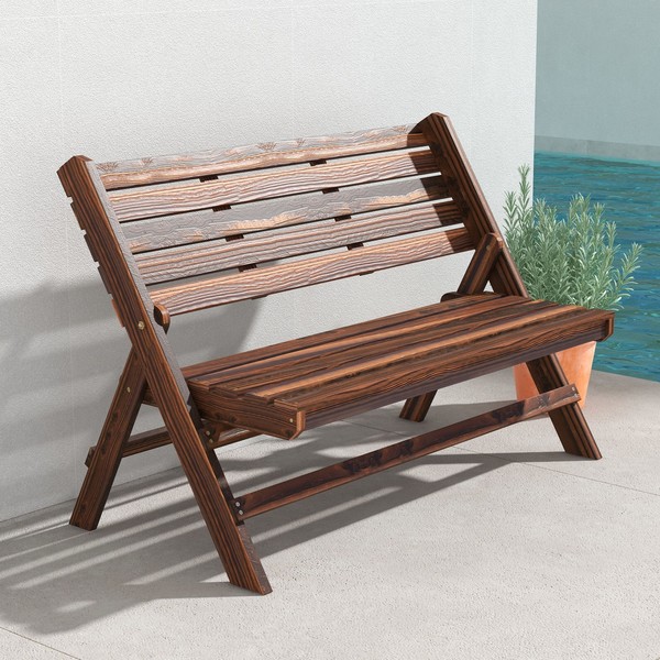 Outsunny Gartenbank 2-Sitzer Sitzbank Holzbank Bis 250 Kg Belastbar, Verkohlt-image