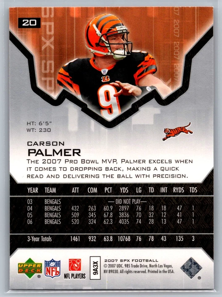 2007 SPx #20 Carson Palmer Cincinnati Bengals - Image 2 of 2