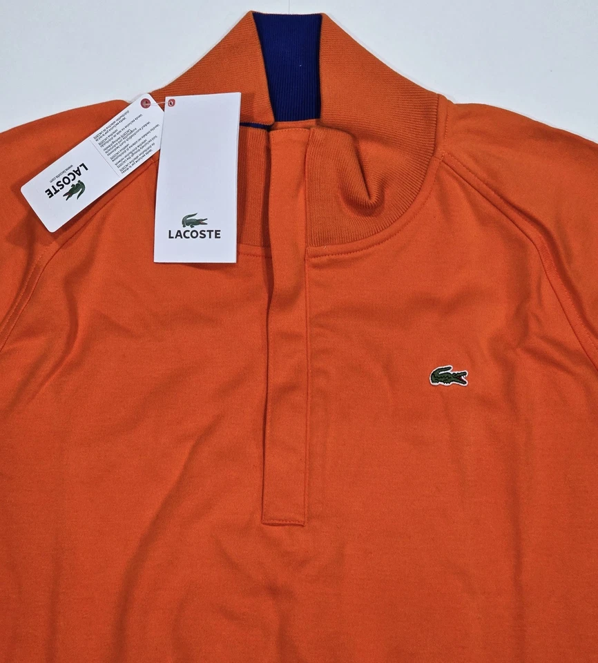Nuevo con etiquetas Nuevo con etiquetas Suéter Pullover Para Hombres Lacoste Naranja Cuello Imitado Media Cremallera 7 XL Foto 2 de 4