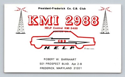 CB QSL/QSO KMI 2988 Frederick, Maryland USA 1965 HELP Program Car Design