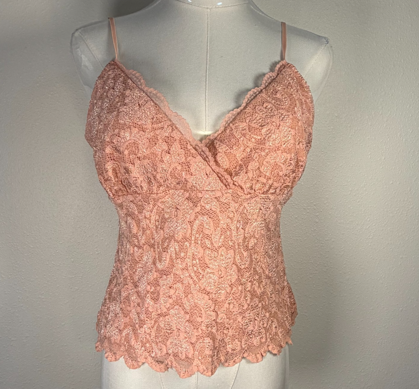 Vintage Y2K Lace Babydoll Cami Top Women’s Medium Pink Scallop Hem Worthington
