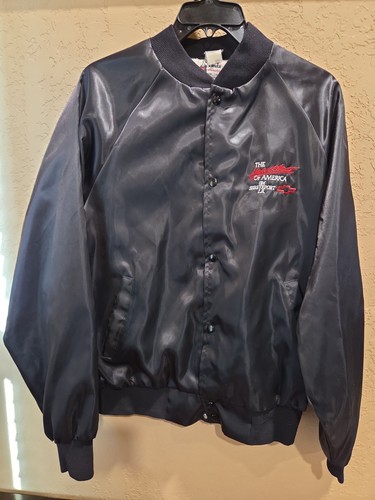 Vtg Chevrolet Chevy The Heartbeat of America Black Satin Jacket LG NICE