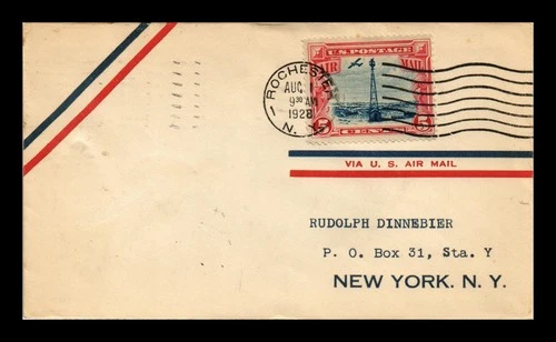 US COVER AIR MAIL FIRST DAY 5C RATE ROCHESTER NEW YORK BACKSTAMPS