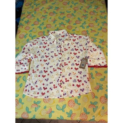 Tru Luxe Button Front Shirt Women Small Ivory Floral Embroidered T16229BM