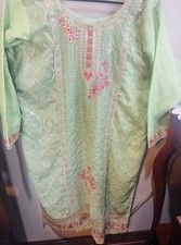 Embroidered Fabric Salwar Kameez Green Floral Pink Women Outfit with Dupatta