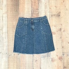 J. Jill Denim Jean Skirt Women Size 4 Petite Raw Hemline Pockets Casual EUC