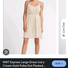 NWT Express Women's Dress/XL/ Ivory Cream Gold Polka Dot Pleated Skirt Tie-waist