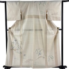JAPANESE KIMONO TSUKESAGE Beige 160cm 5 ft 3 in PURE SILK AA10603