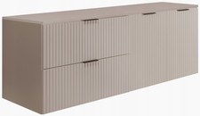 Meuble sous-lavabo suspendu FLOW 160 cm façade rainurée beige