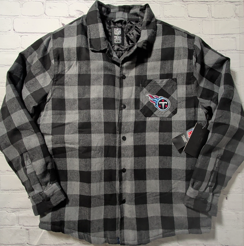 Mens Large NFL Tennessee Titans Quilted Snap Button Down Jacket Shirt NEW - Picture 1 of 16