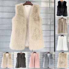 Waistcoat Winter Women Sleeveless Faux Fox Fur Warm JACKET Shaggy Gilet Cardigan