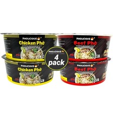 Instant Pho Vietnamese Rice Noodle Soup Combo Pack 4 Single Serve Bowls 3.6