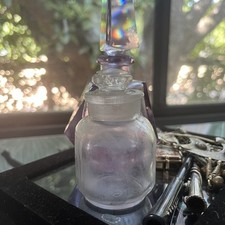 Vtg Antique Edwardian Specimen Jar Lid Stopper Medicine Glass Ls Co Frosted CK