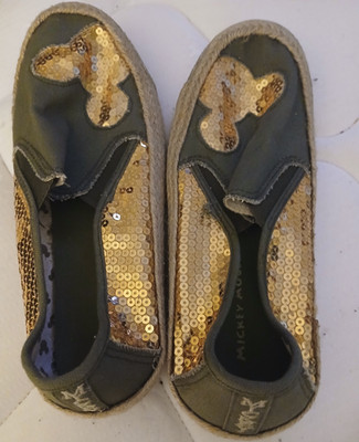 Mickey Mouse Gold & Green Sequin Slip-On Ballet Flats Women's US 10