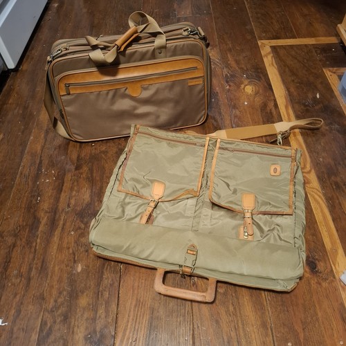 Lot Of 2 Vintage Hartmann Folding Zip Up Garment Bag Luggage Green Nylon Leather