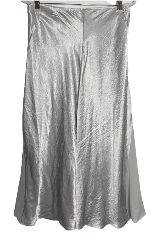 Falda sin Mangas Vince Plateada Transparente Panelada Satén Midi Minimalista Lujo Talla 8 Nueva con Etiquetas Foto 4 de 4