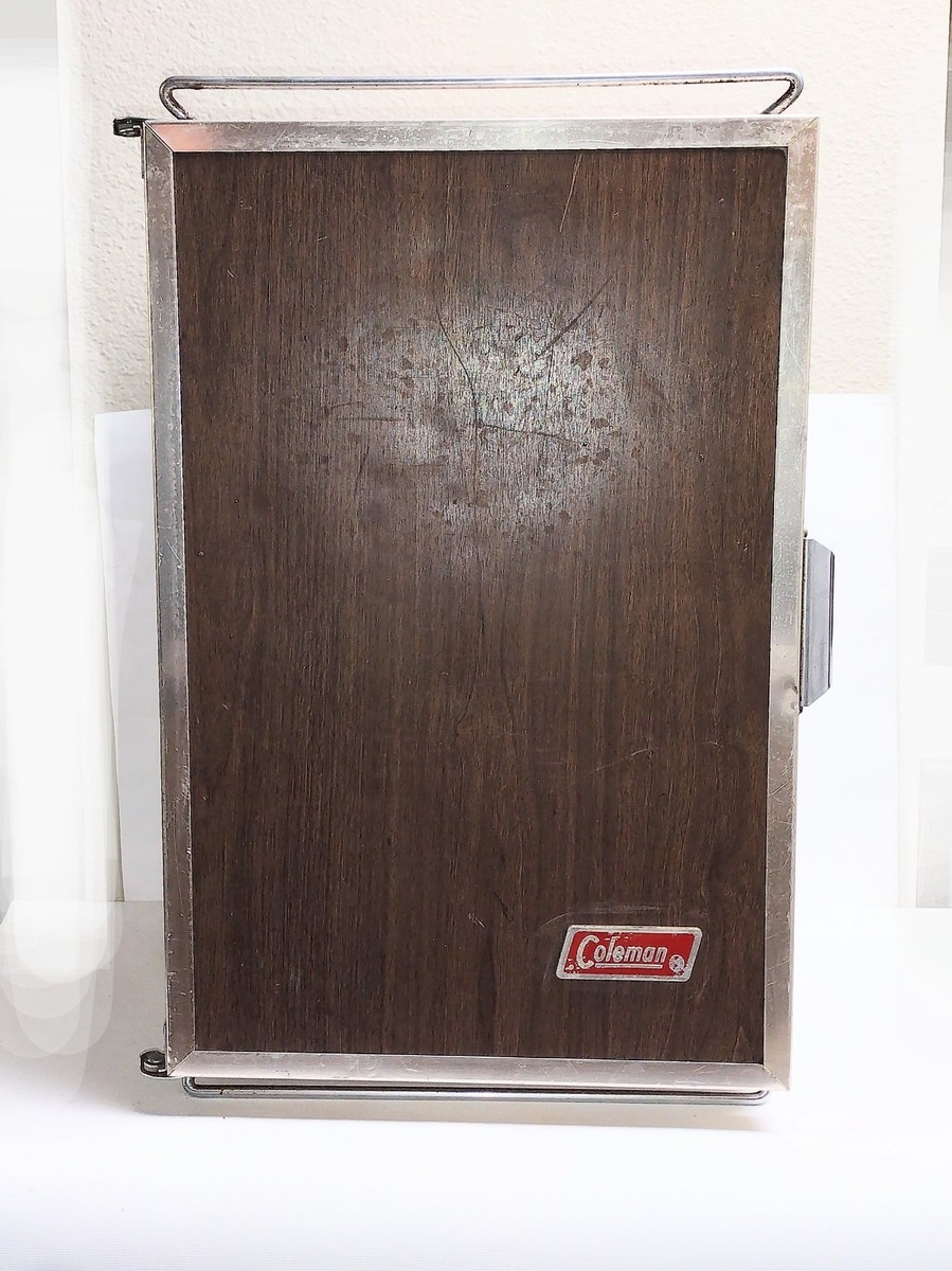 Vintage Coleman Upright Cooler 3-Way Fridge Tan/Wood Grain, Metal