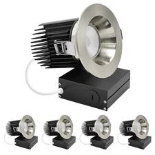 LUXRITE 4" LED Recessed light Round Brushed Nickel Trim 5CCT 22W, 38º 1700LM 4PK