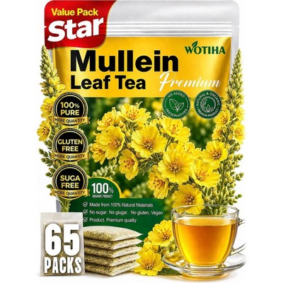65 Count Value Pack Premium Mullein Leaf Tea Bags - 100% Pure Natural Herbal ...