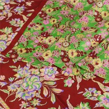 Sanskriti Vintage Sarees Green Pure Silk Floral Printed Sari 5 Yd Craft Fabric