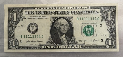 #ad US Federal Reserve 2021 $1 Banknote Ungraded B11111111C Solid serial number. $2026.99