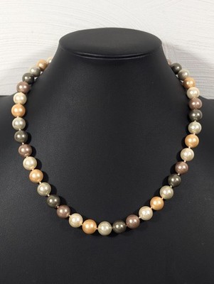 Elegant Champagne Beige Glass Faux Pearl Necklace Classic 19 inch