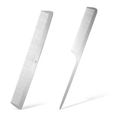 2 PCS Stainless Steel Rat Tail Comb with Metal Pick and Flat Top Barber Small 