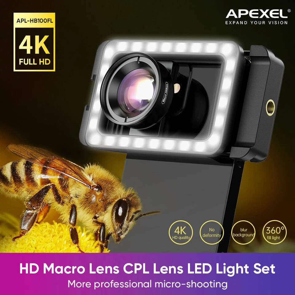 APEXEL CRI95+ 4k HD 100mm Macro Lens With LED Fill Light Clip For Eyelash Beauty - Image 3 of 4