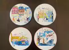 Rosanna Salad Dessert Plates Bon Voyage New York London Paris Venice Set of 4