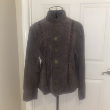 Nwt Women Harold’s Chocolate Brown Leather Jacket Detailed Stitching Suede Large