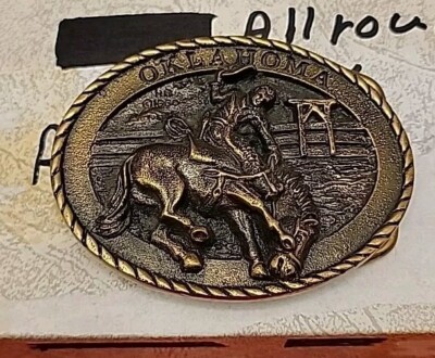 1980 Brass All Around Cowboy Oklahoma Western Bucking Horse Belt Buckle 