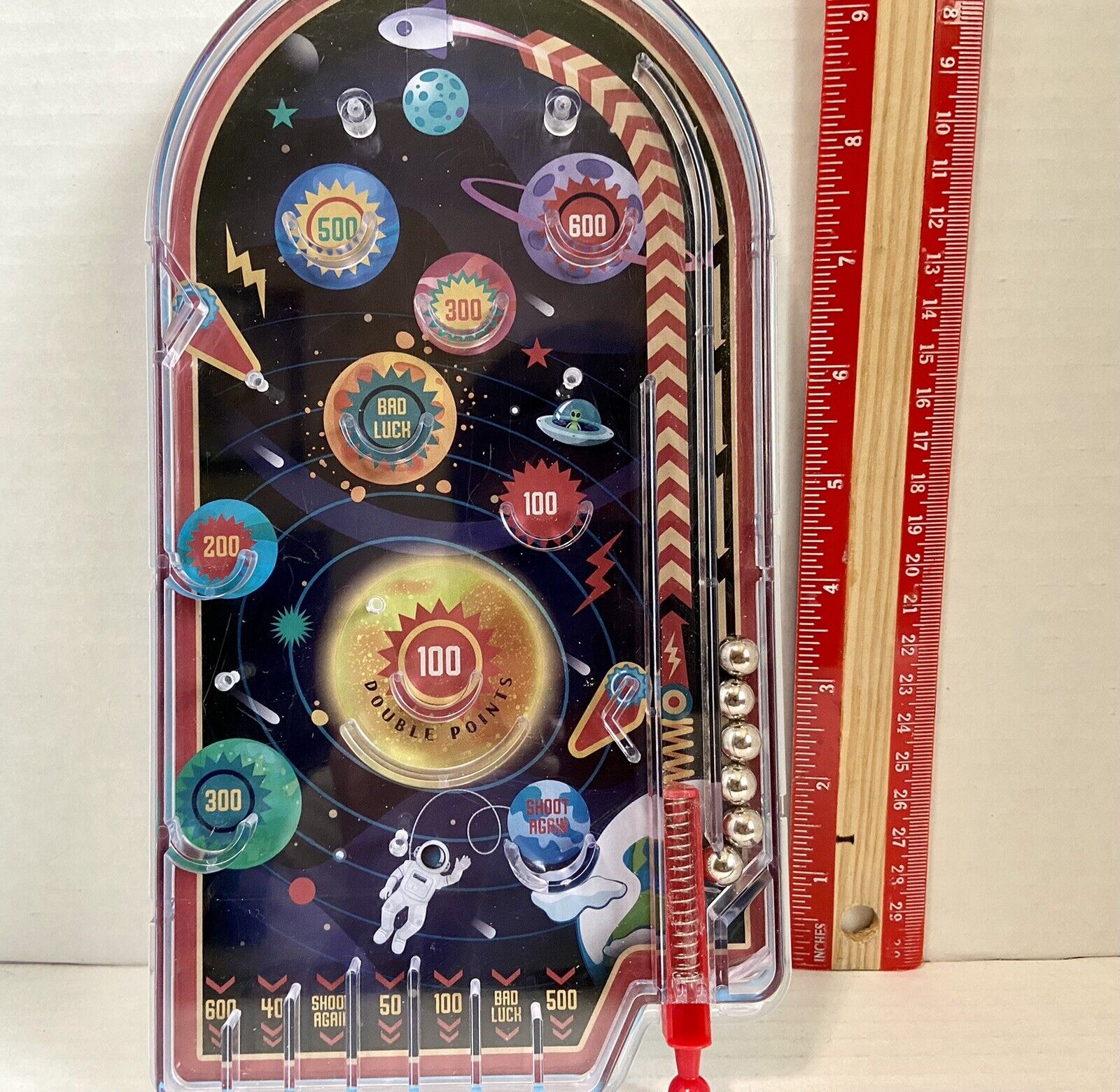 TABLETOP HANDHELD SPACE PINBALL GAME TOY INTERGALACTIC ROCKET BY RIDLEY'S  11”