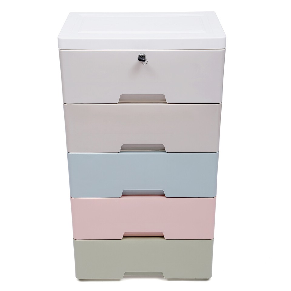 Modern Plastic Storage Dresser Bedroom 5 Drawer Clothes Organizer Tower