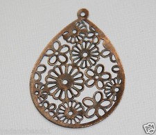 10 Antiqued Copper Filigree Teardrop pendant 52x39mm