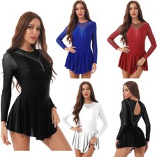 Womens Shiny Ballet Dance Dress Figure Skating Skirts Leotard Dancewear Costume