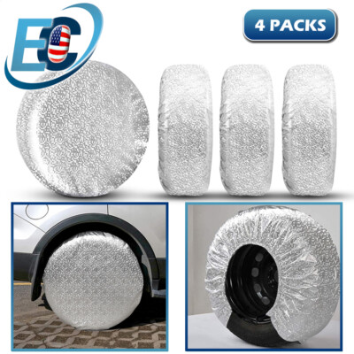 4PCS Waterproof Tire Covers Wheel & Tyre RV Trailer Camper Sun Protector 25''-27''