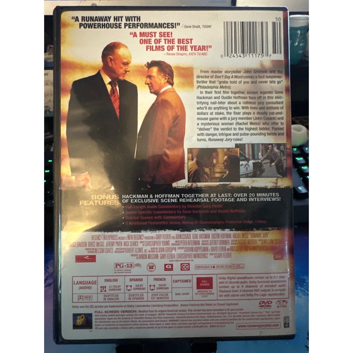 Runaway Jury DVD Movie John Cusack Gene Hackman Dustin Hoffman