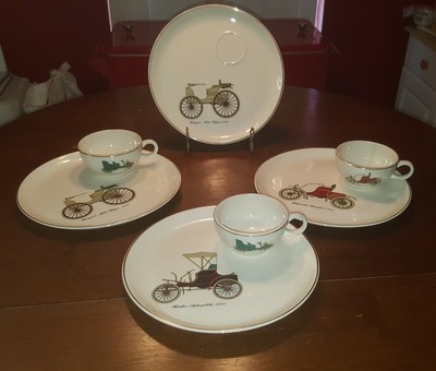 Antique Cars Luncheon Plates And Tea Cups Lot Of 7 Vintage Salem 23kg 54y Ebay