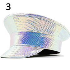 New Men Shiny Pu Leather Hat Captain Cap Festival Party Cosplay Bar Fashion Club