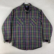 Vtg Woolrich Shirt Jacket Mens Sz M Multicolor Plaid Quilt Lined Button Up