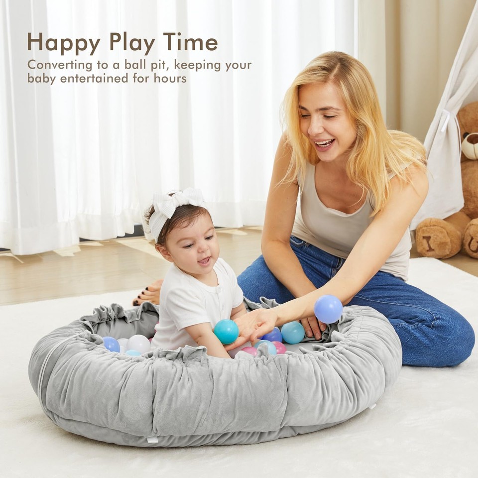 5 in 1 Baby Play Gym Mat, Reversible Tummy Time Mat with 5 Sensory Toys