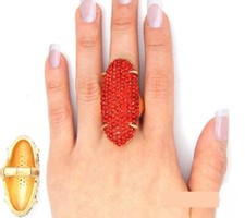 2" Long Red Rhinestone Elongated Stretch Ring in Gold Setting  2190 