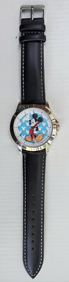  Disney's Mickey Mouse Black Faux Leather Band Wrist Watch MCKAQ16096 A7