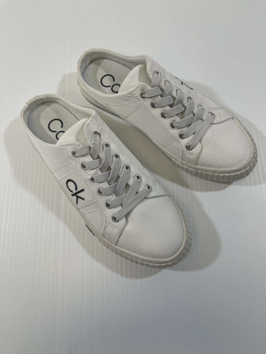 Calvin Klein Woman’s White Backless Tieless Slip On Flat Shoes Size M