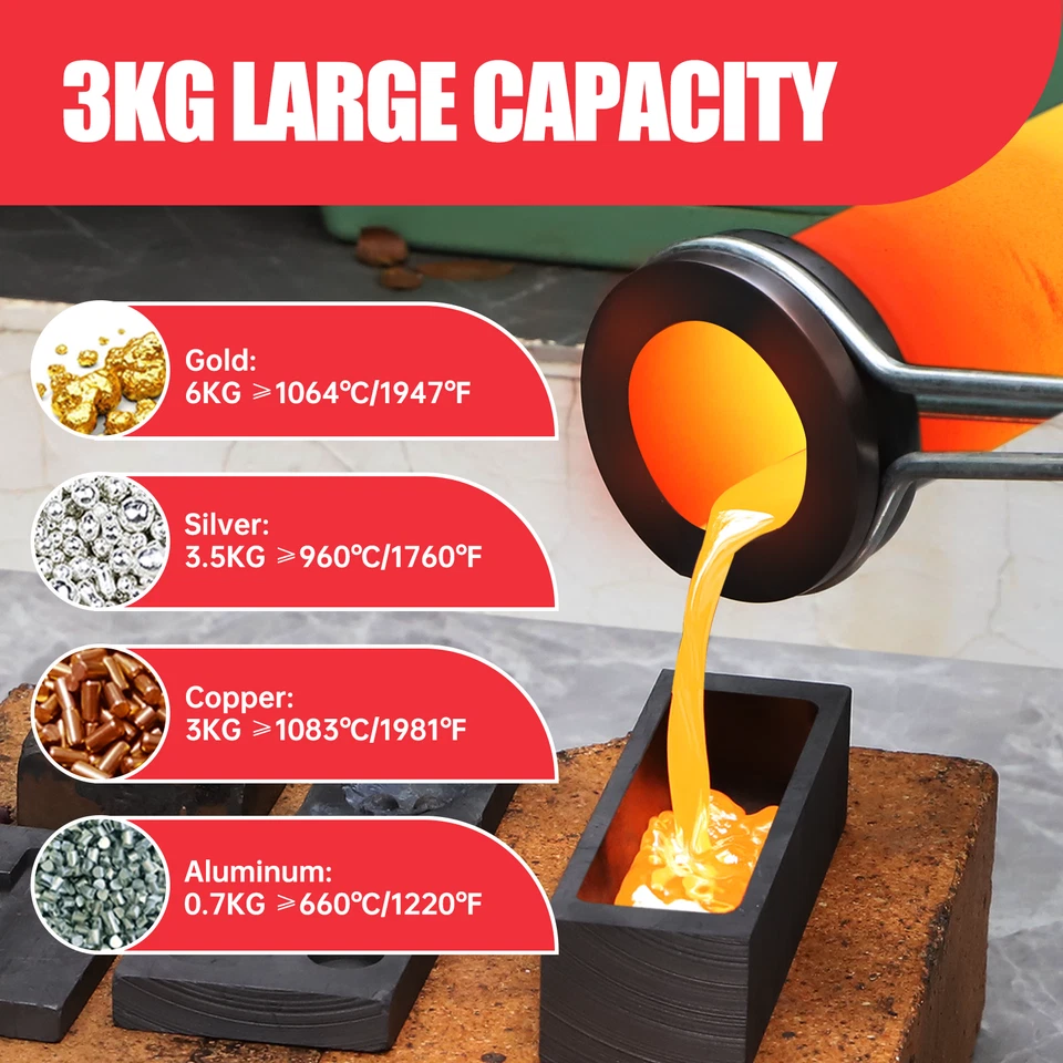 TOAUTO 3KG Electric Melting Furnace Metal Gold Silver Copper Smelter Crucible UK - Image 2 of 4